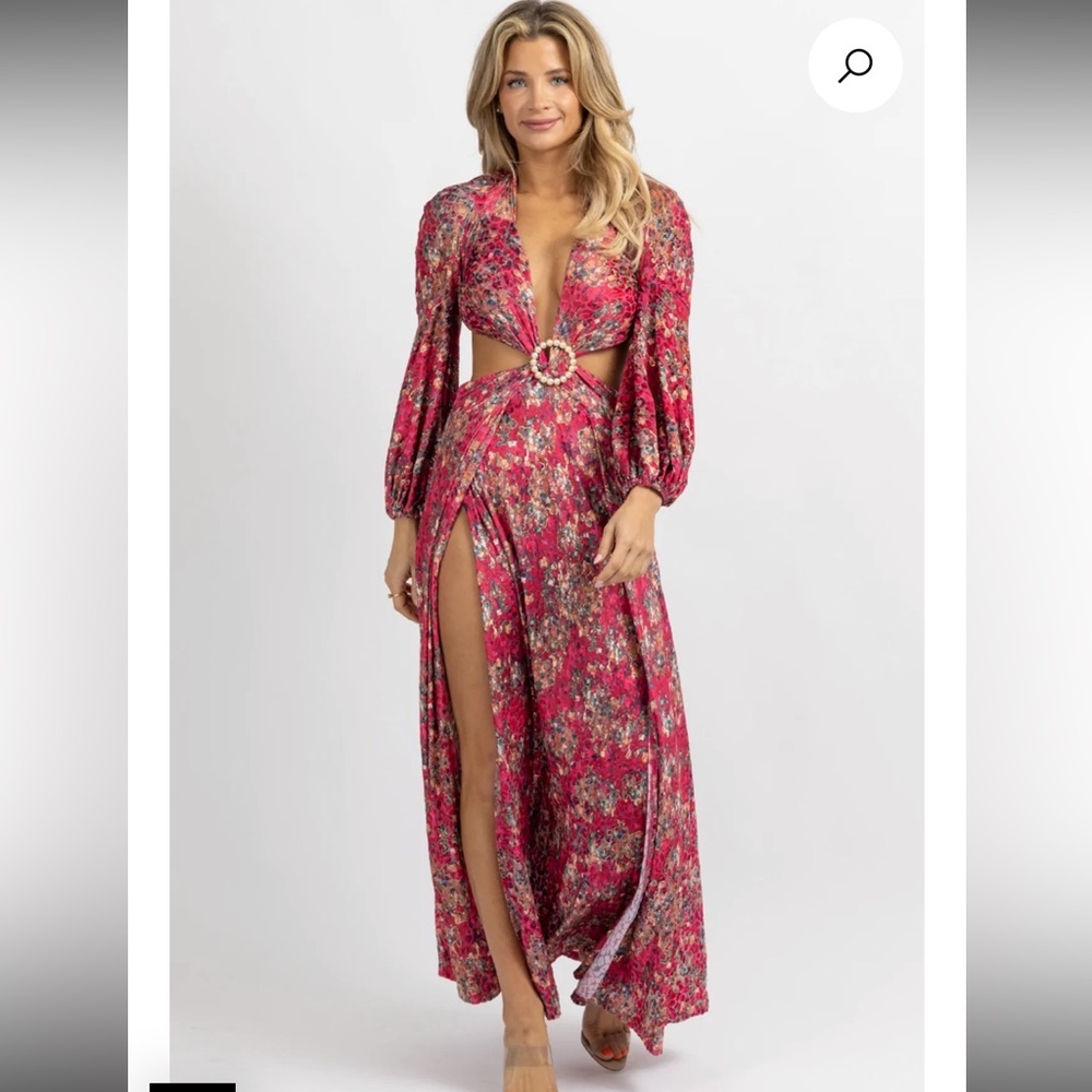Fuchsia velvet bodysuit maxi split dress